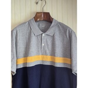 GAP Polo Shirt Mens XL Gray Navy Blue Striped‎ Colorblock Classic Short Sleeve